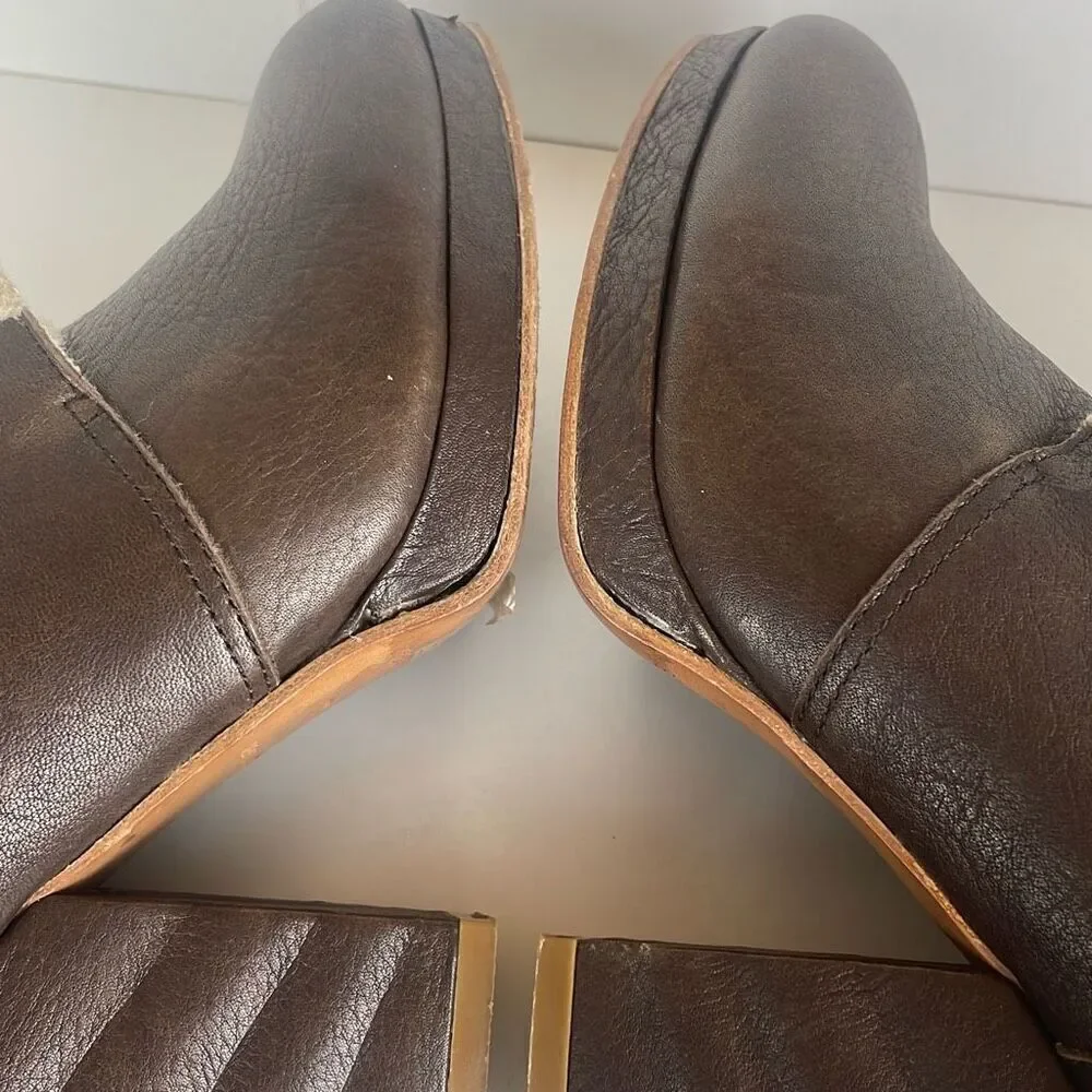See by Chloe Leather Sherpa Trim Buckle Strap Ankle Boots REPAIR NEEDED 38.5
